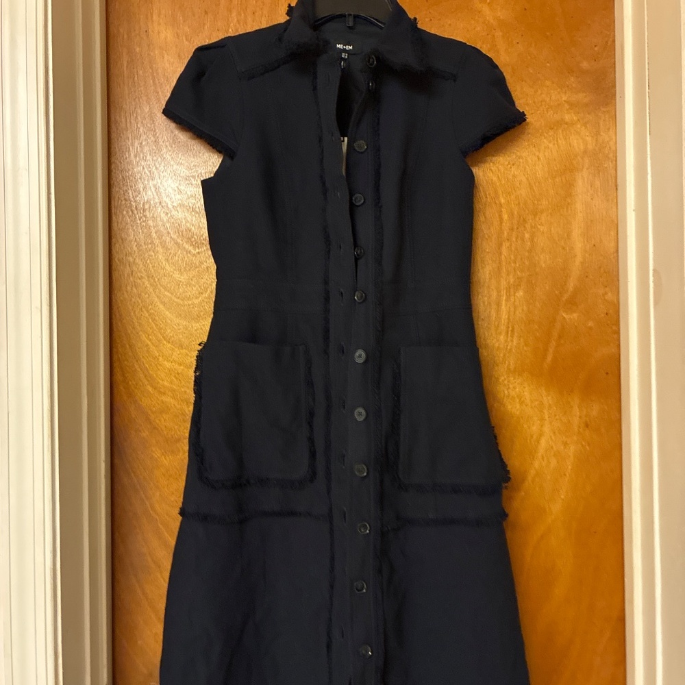 ME+EM NWT Navy Textured Cotton Fringe Midi Dress - Picture 6 of 7